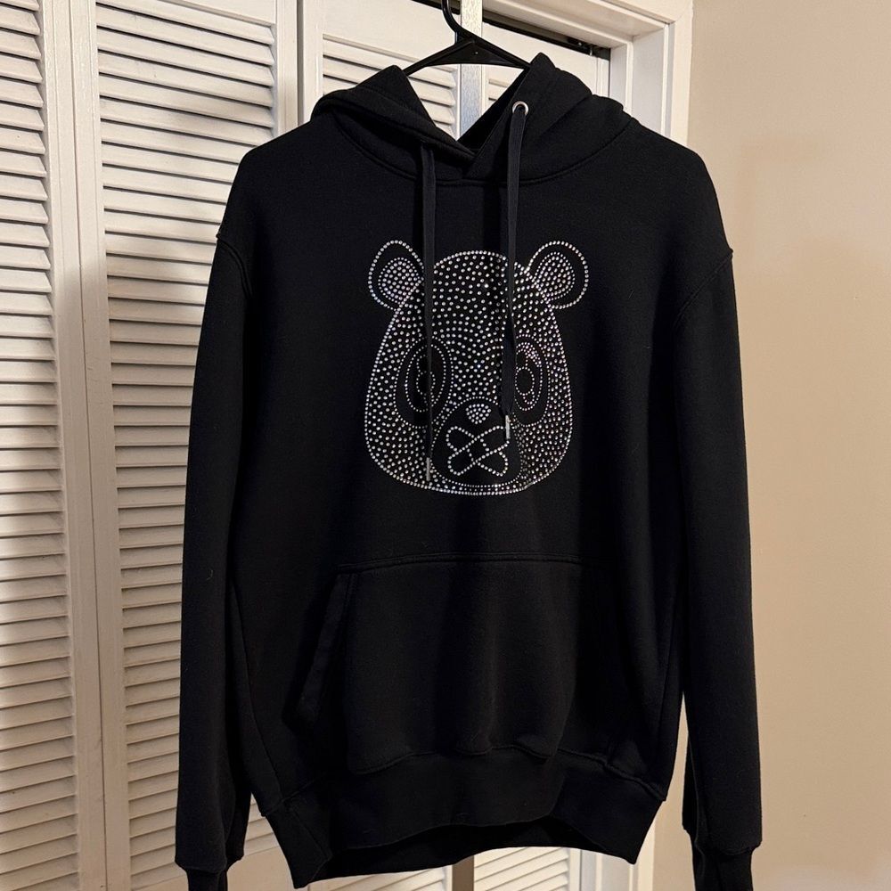 Black Hoodie with Rhinestone bear Design
